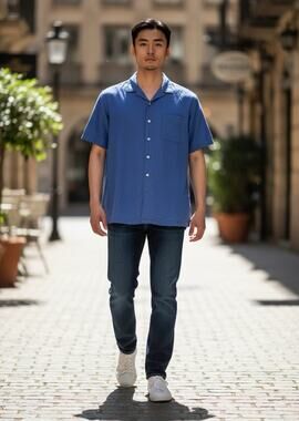 Polo Ralph Lauren Men's XL Classic Fit Blue Linen Camp Shirt Short Sleeve Button
